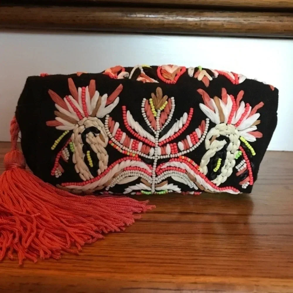 Anthropologie Raffia Embellished  Clutch